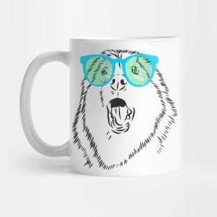 happy surprising husky dog with rainbow glasses Mug